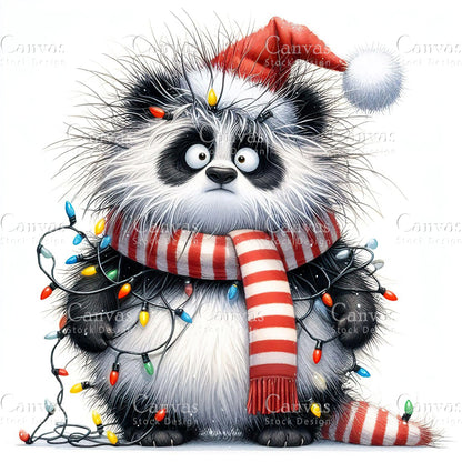 Cute Panda, Watercolor, Jpgs, Bundle, Junk Journal, Christmas, Christmas Clipart, Digital Download