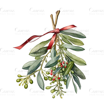 8 Mistletoe Clipart, Christmas Clipart, Jpgs, Digital Download, watercolor Clipart, card Making, clip Art