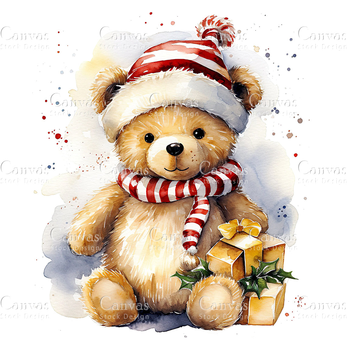 Christmas Bear, Watercolor, Jpgs, Bundle, Junk Journal, Christmas, Christmas Clipart, Digital Download