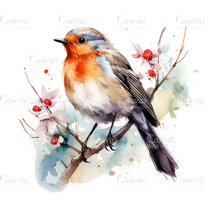 Robin Clipart, Watercolor, Jpgs, Bundle, Junk Journal, Christmas, Christmas Clipart, Digital Download