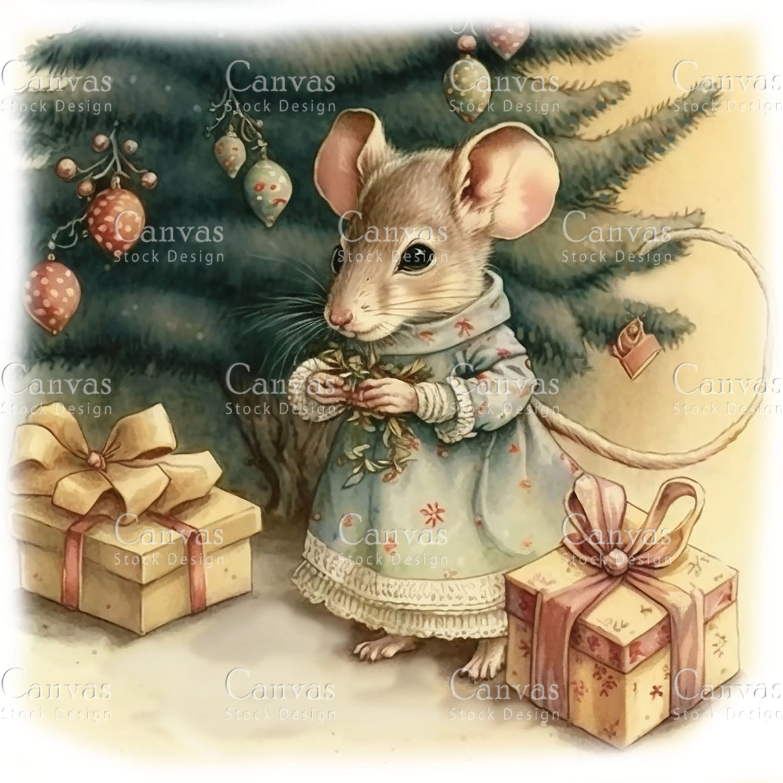 Christmas Mouse Clipart, Watercolor, Jpgs, Bundle, Junk Journal, Christmas, Christmas Clipart, Digital Download