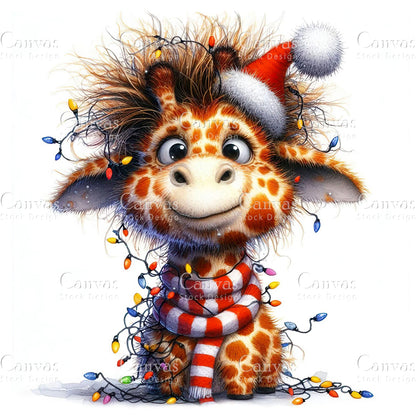 Cute Giraffe, Watercolor, Jpgs, Bundle, Junk Journal, Christmas, Christmas Clipart, Digital Download