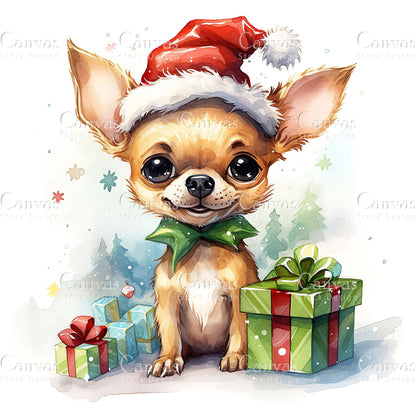 Christmas Dog, Watercolor, Jpgs, Bundle, Junk Journal, Christmas, Christmas Clipart, Digital Download