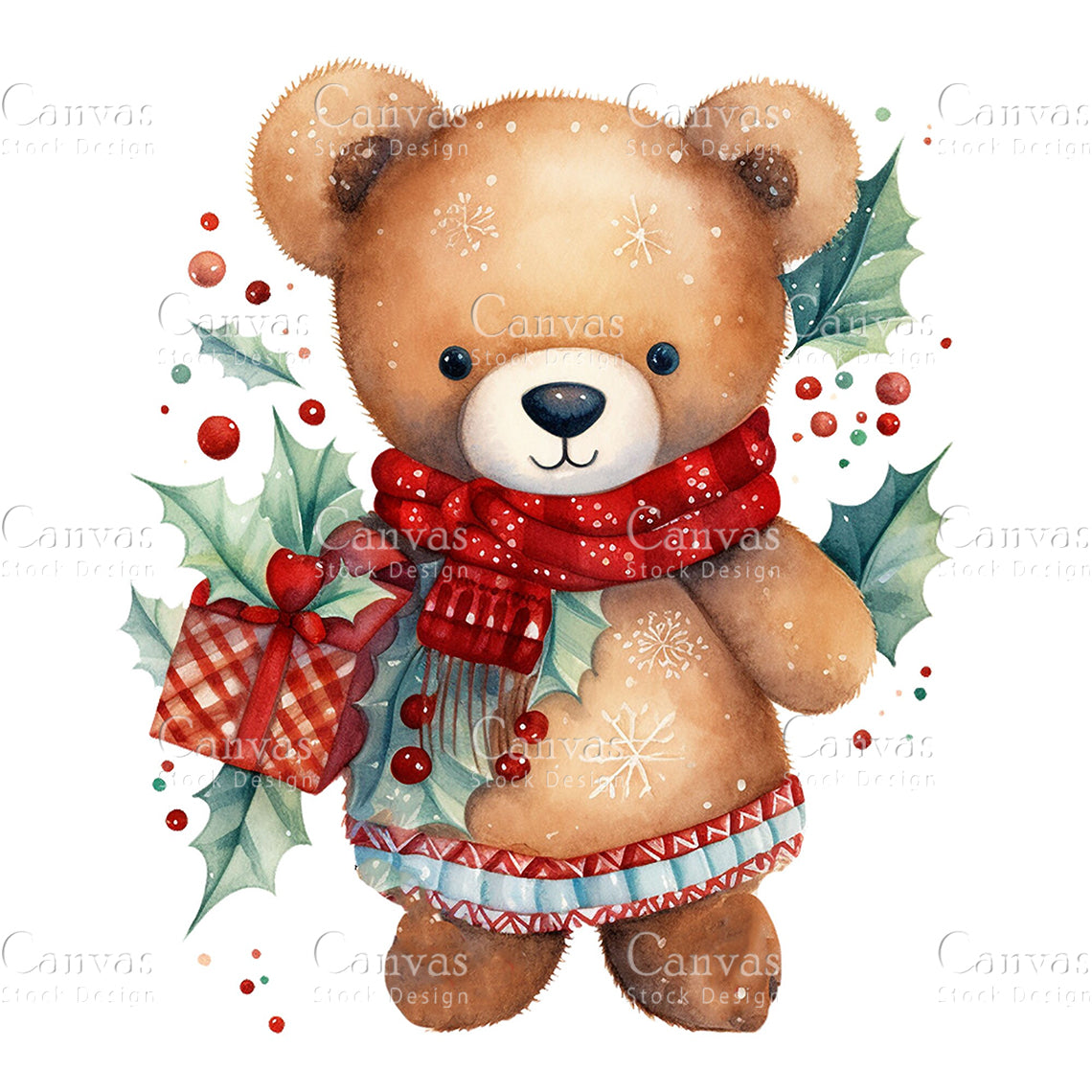 8 Christmas Teddy Bear, Watercolor, Jpgs, Bundle, Junk Journal, Christmas, Christmas Clipart, Digital Download