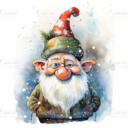 Christmas Gnome, Watercolor, Jpgs, Bundle, Junk Journal, Christmas, Christmas Clipart, Digital Download