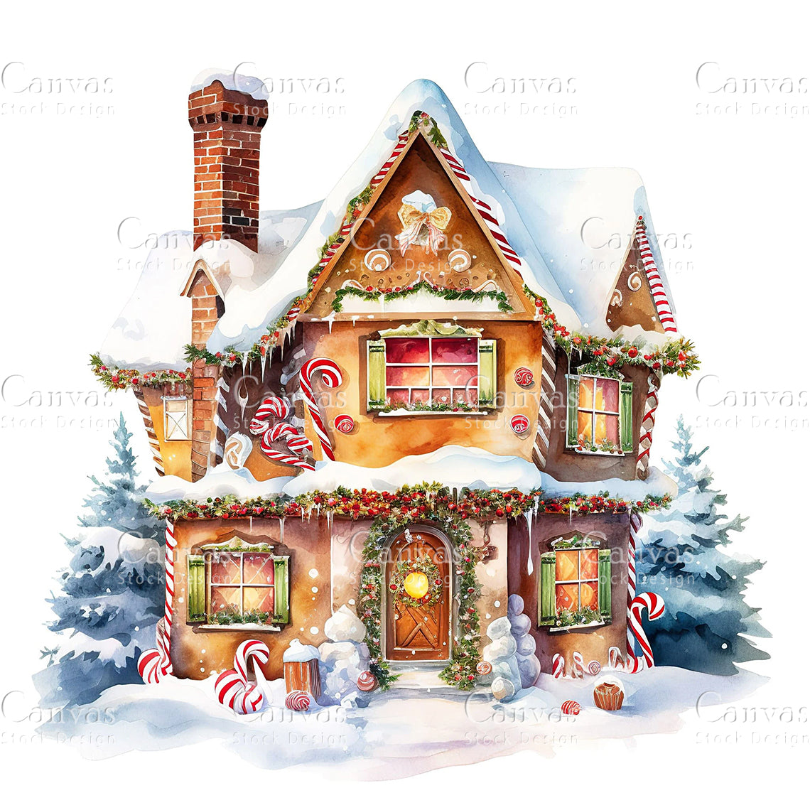 Gingerbread House, Watercolor, Jpgs, Bundle, Junk Journal, Christmas, Christmas Clipart, Digital Download