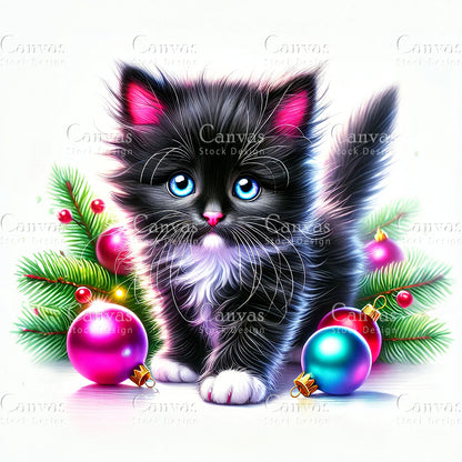 Kitten Clipart, Watercolor, Jpgs, Bundle, Junk Journal, Christmas, Christmas Clipart, Digital Download