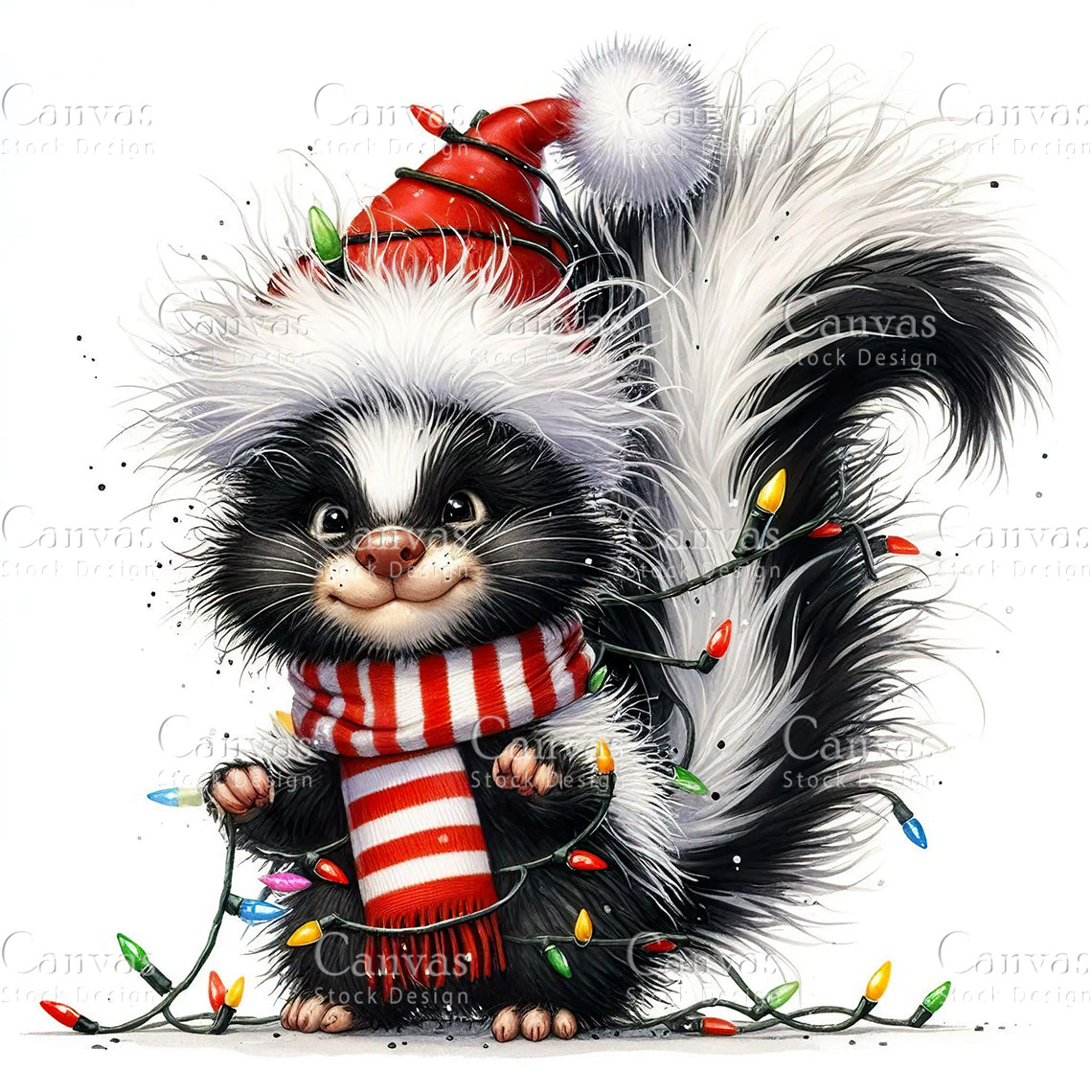 Christmas Quirky Skunk, Watercolor, Jpgs, Bundle, Junk Journal, Christmas, Christmas Clipart, Digital Download