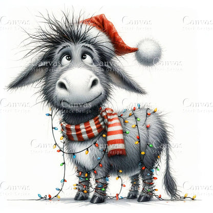 Quirky Donkey, Watercolor, Jpgs, Bundle, Junk Journal, Christmas, Christmas Clipart, Digital Download