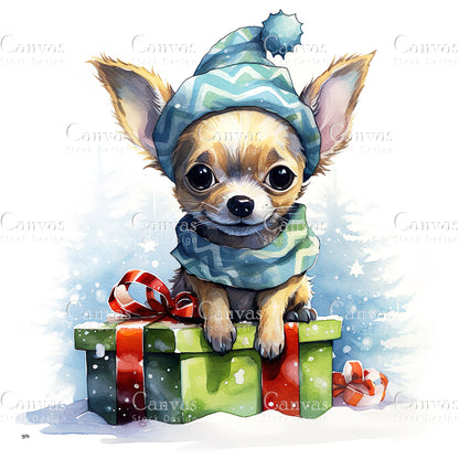 Christmas Dog, Watercolor, Jpgs, Bundle, Junk Journal, Christmas, Christmas Clipart, Digital Download