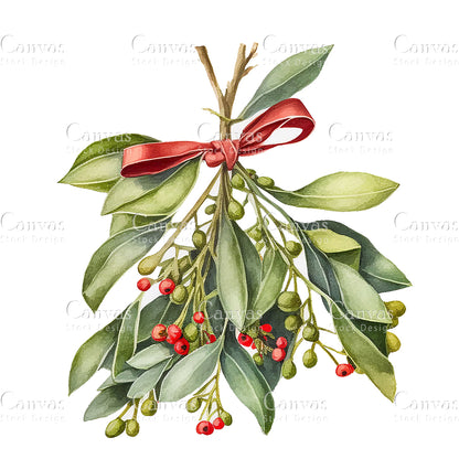 8 Mistletoe Clipart, Christmas Clipart, Jpgs, Digital Download, watercolor Clipart, card Making, clip Art