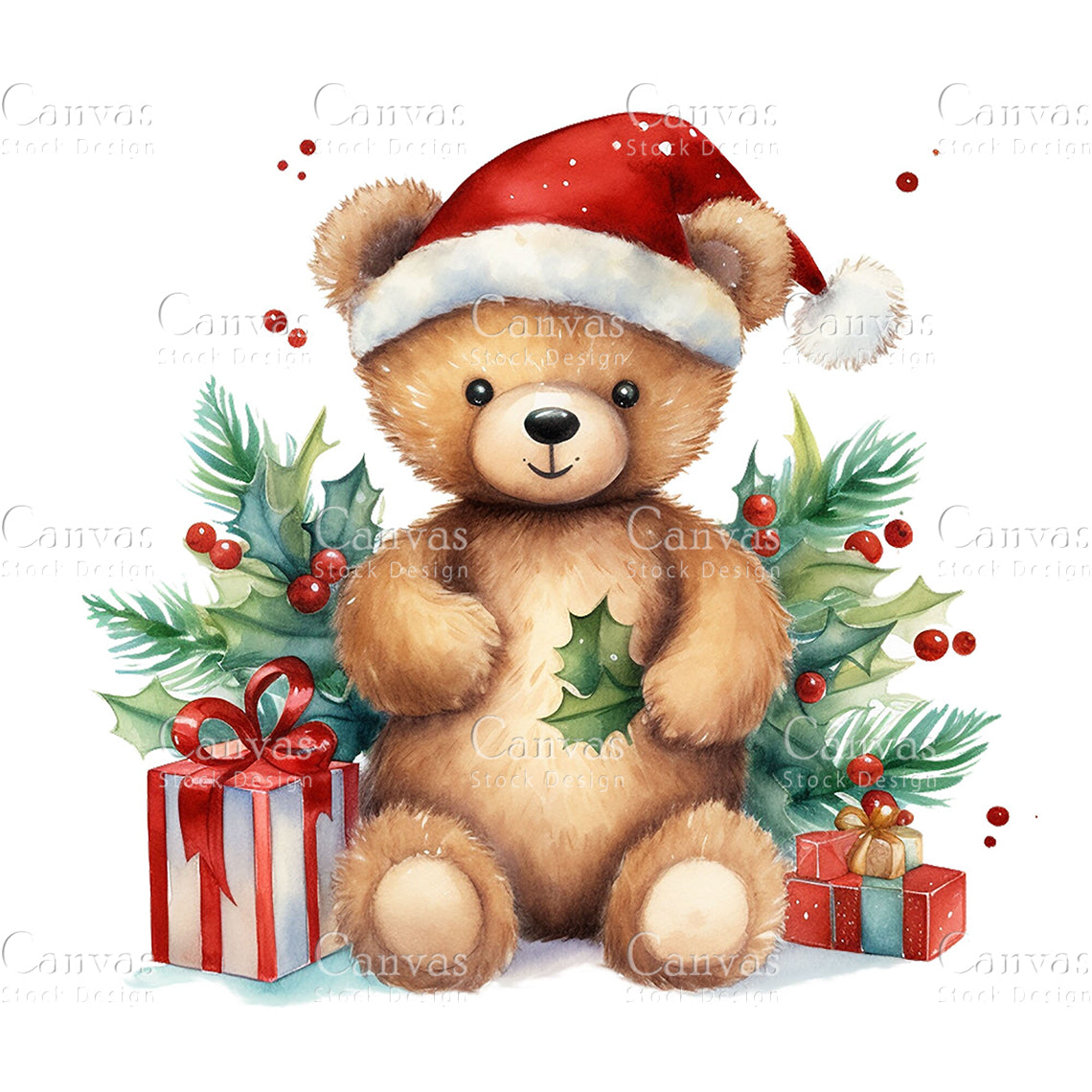 8 Christmas Teddy Bear, Watercolor, Jpgs, Bundle, Junk Journal, Christmas, Christmas Clipart, Digital Download