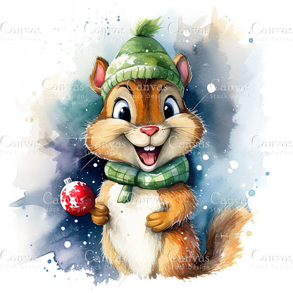 Christmas Squirrel, Watercolor, Jpgs, Bundle, Junk Journal, Christmas, Christmas Clipart, Digital Download