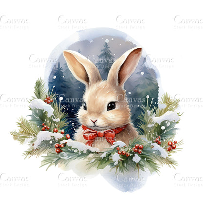 Christmas Bunnies Clipart, Watercolor, Jpgs, Bundle, Junk Journal, Christmas, Christmas Clipart, Digital Download