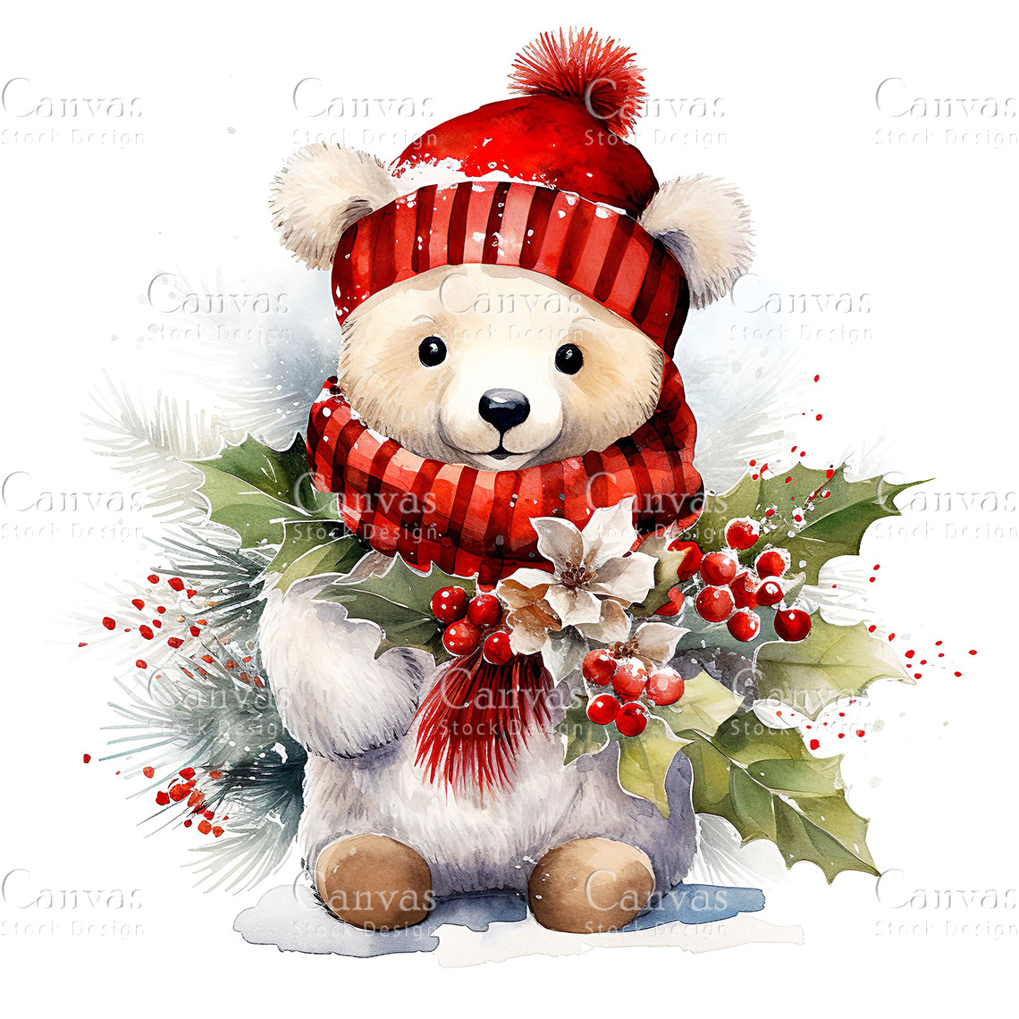 Christmas Bear, Watercolor, Jpgs, Bundle, Junk Journal, Christmas, Christmas Clipart, Digital Download