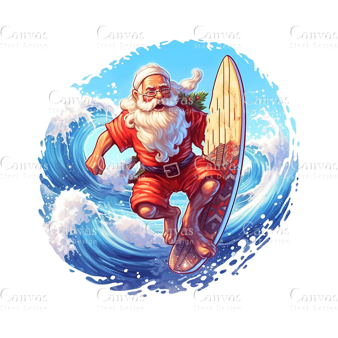 8 Santa Claus Surfing Clipart, High Quality Digital Download Card Making, Mixed Media, Digital Paper Craft, Christmas Clipart