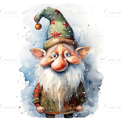 Christmas Gnome, Watercolor, Jpgs, Bundle, Junk Journal, Christmas, Christmas Clipart, Digital Download