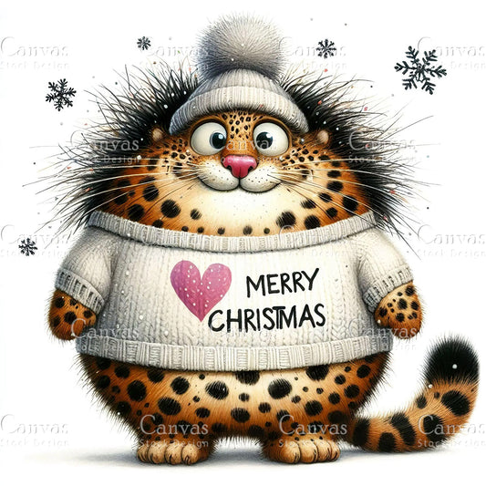 Cute Leopard, Watercolor, Jpgs, Bundle, Junk Journal, Christmas, Christmas Clipart, Digital Download