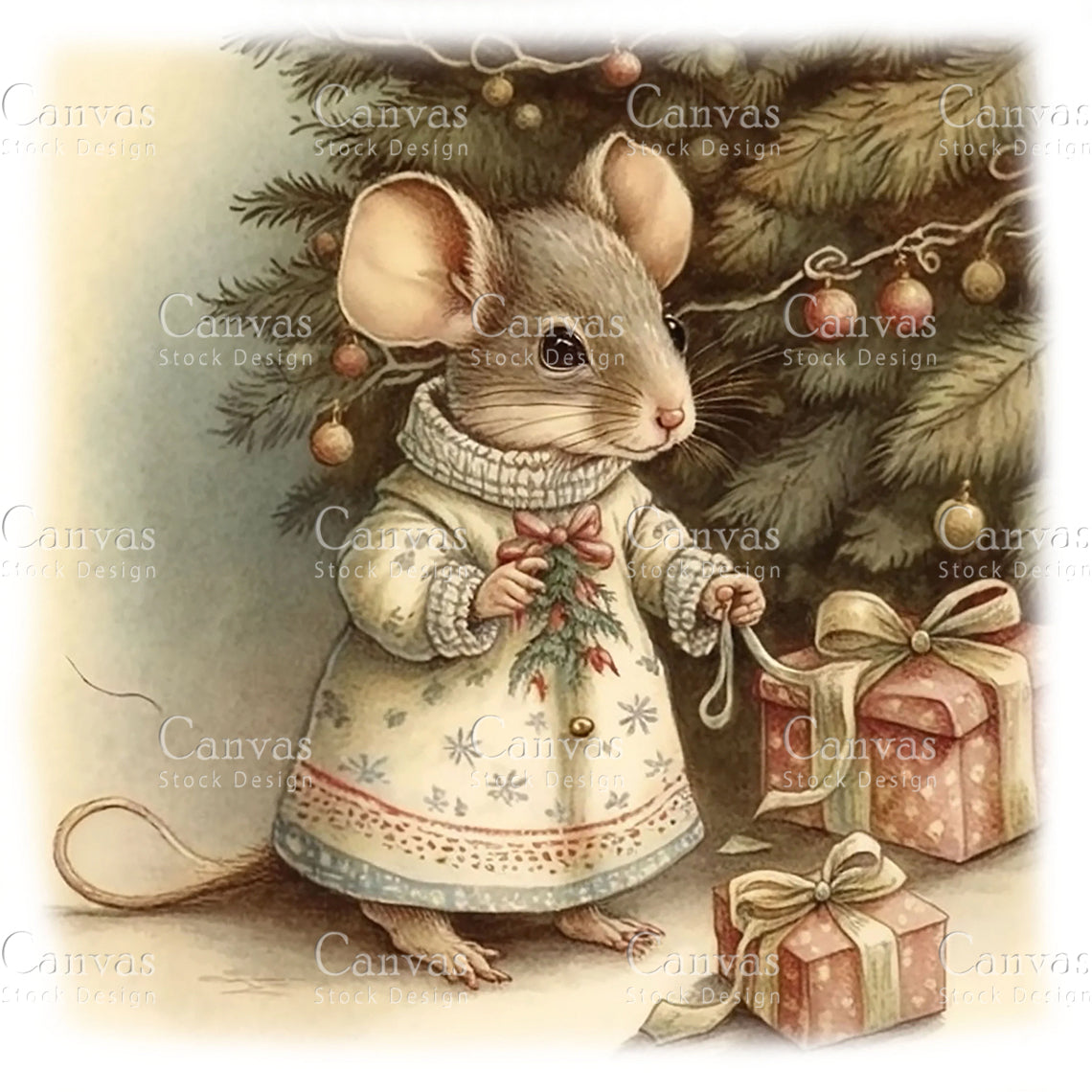 Christmas Mouse Clipart, Watercolor, Jpgs, Bundle, Junk Journal, Christmas, Christmas Clipart, Digital Download