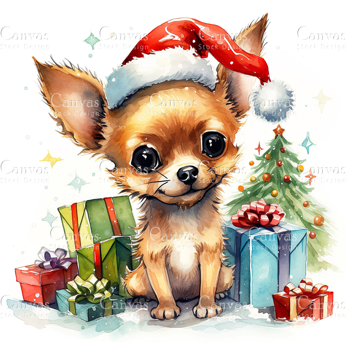 Christmas Dog, Watercolor, Jpgs, Bundle, Junk Journal, Christmas, Christmas Clipart, Digital Download