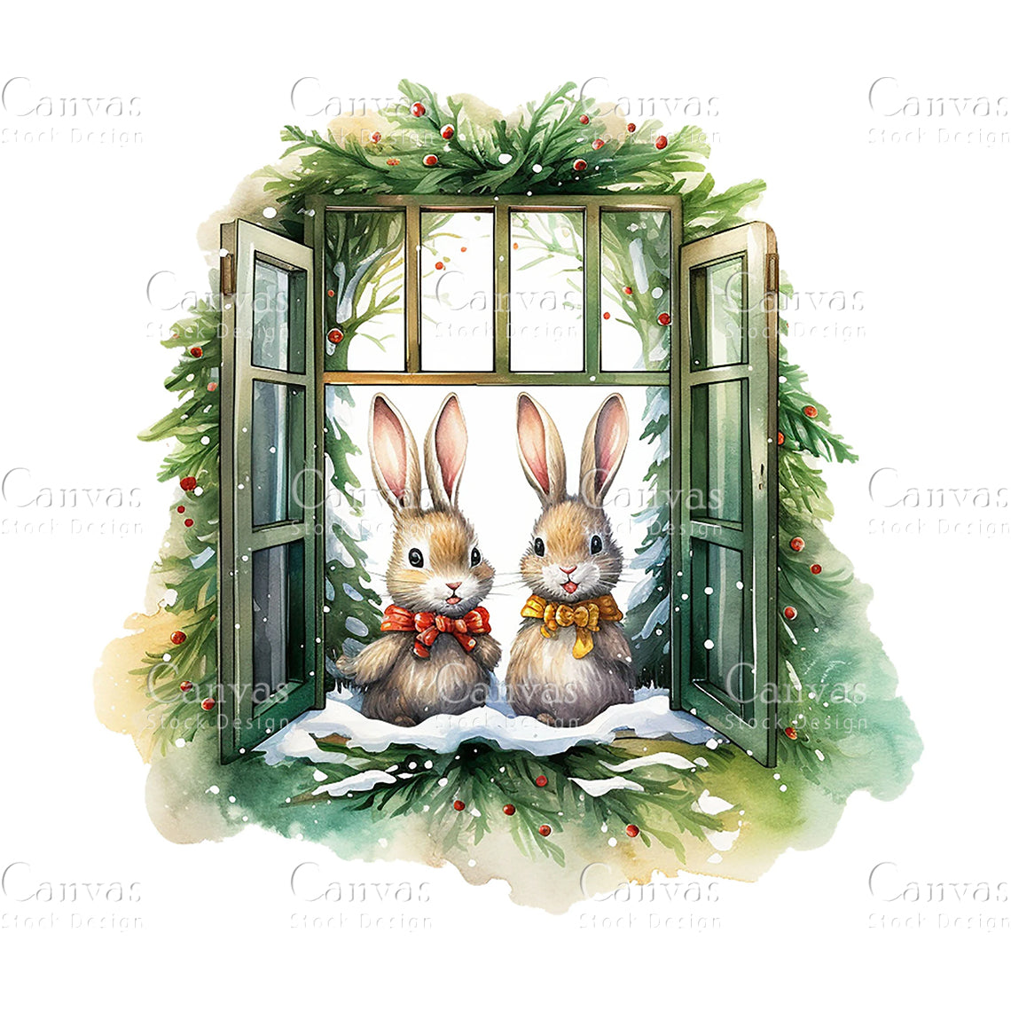 Christmas Bunnies Clipart, Watercolor, Jpgs, Bundle, Junk Journal, Christmas, Christmas Clipart, Digital Download