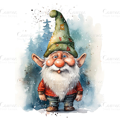 Christmas Gnome, Watercolor, Jpgs, Bundle, Junk Journal, Christmas, Christmas Clipart, Digital Download