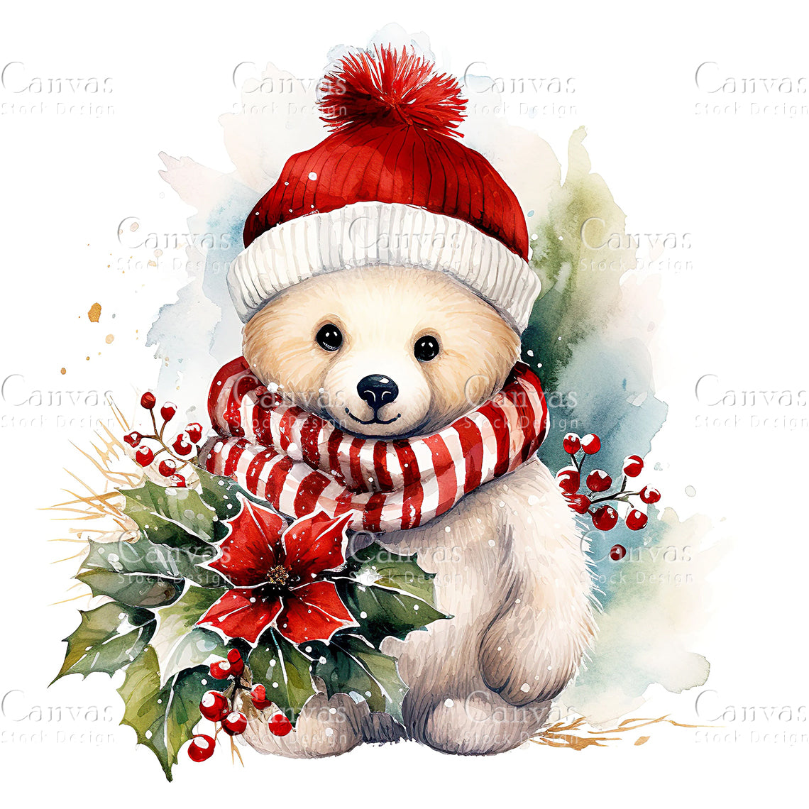 Christmas Bear, Watercolor, Jpgs, Bundle, Junk Journal, Christmas, Christmas Clipart, Digital Download