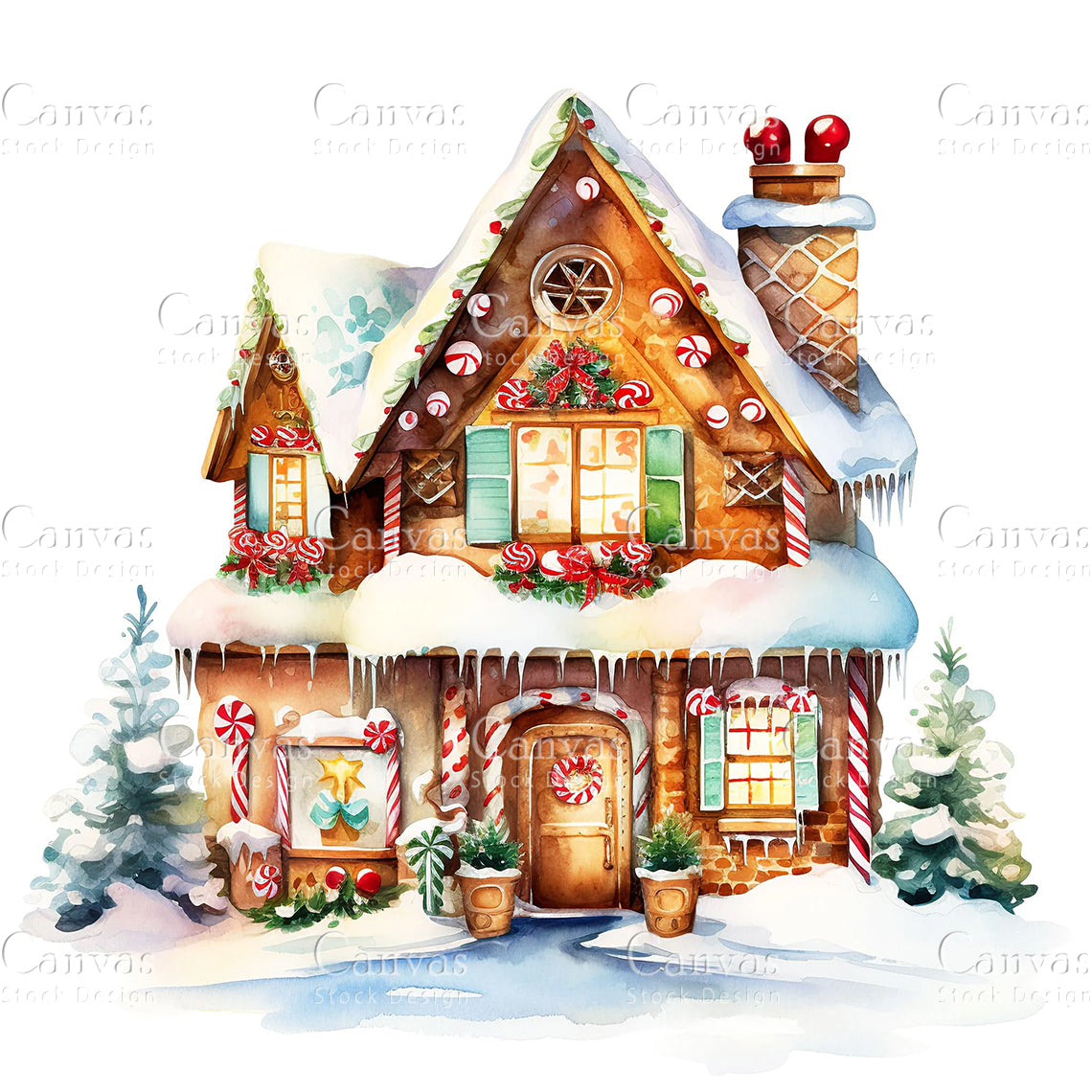 Gingerbread House, Watercolor, Jpgs, Bundle, Junk Journal, Christmas, Christmas Clipart, Digital Download