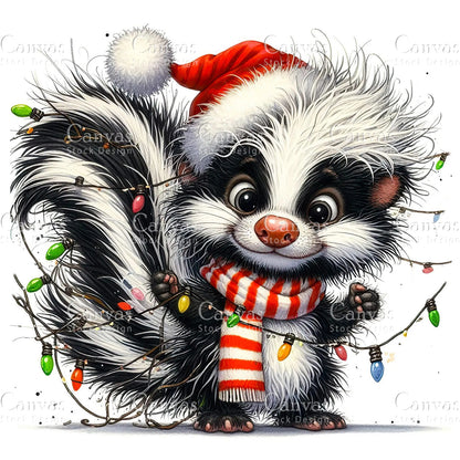 Christmas Quirky Skunk, Watercolor, Jpgs, Bundle, Junk Journal, Christmas, Christmas Clipart, Digital Download