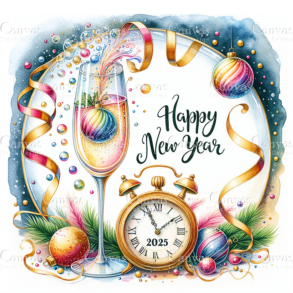 Happy New Year, Watercolor, Jpgs, Bundle, Junk Journal, Christmas, Christmas Clipart, Digital Download