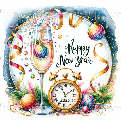 Happy New Year, Watercolor, Jpgs, Bundle, Junk Journal, Christmas, Christmas Clipart, Digital Download