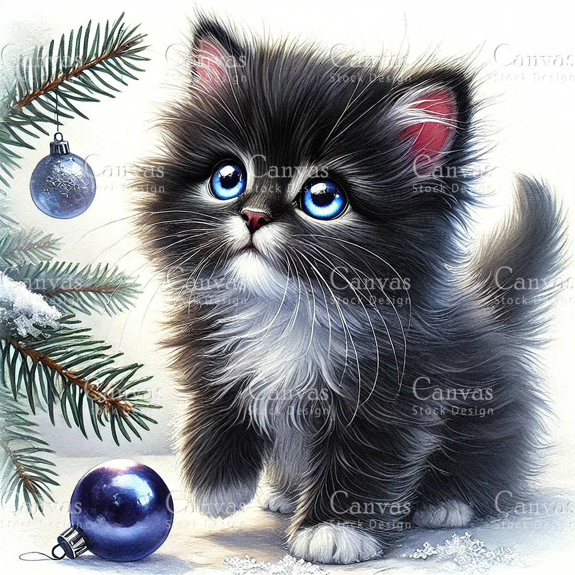 Kitten Clipart, Watercolor, Jpgs, Bundle, Junk Journal, Christmas, Christmas Clipart, Digital Download