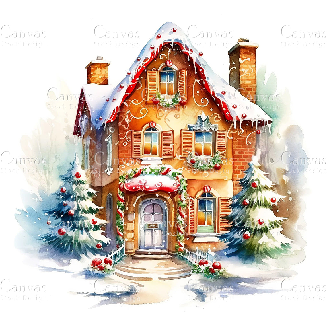 Gingerbread House, Watercolor, Jpgs, Bundle, Junk Journal, Christmas, Christmas Clipart, Digital Download