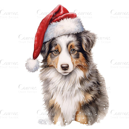 8 Australian Shepherd, Watercolor, Jpgs, Bundle, Junk Journal, Christmas, Christmas Clipart, Digital Download