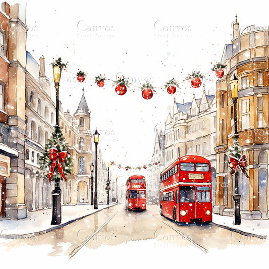 Christmas London Street, Watercolor, Jpgs, Bundle, Junk Journal, Christmas, Christmas Clipart, Digital Download