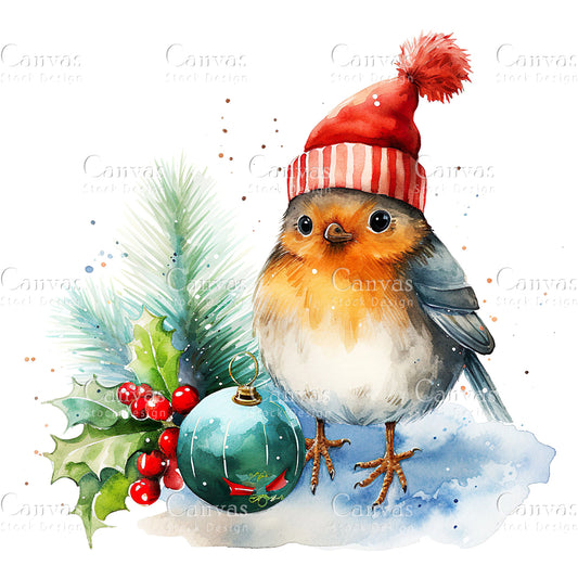 Christmas Robin, Watercolor, Jpgs, Bundle, Junk Journal, Christmas, Christmas Clipart, Digital Download