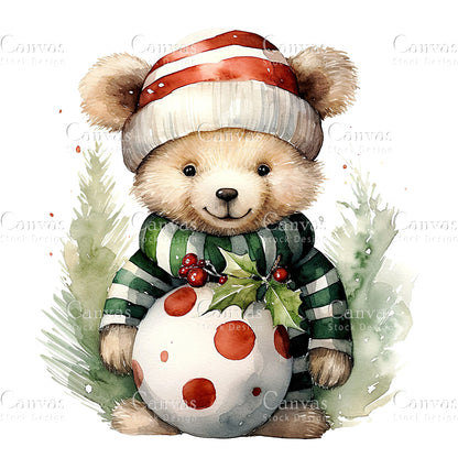 Christmas Bear, Watercolor, Jpgs, Bundle, Junk Journal, Christmas, Christmas Clipart, Digital Download