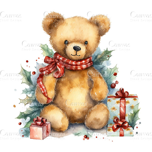 8 Christmas Teddy Bear, Watercolor, Jpgs, Bundle, Junk Journal, Christmas, Christmas Clipart, Digital Download