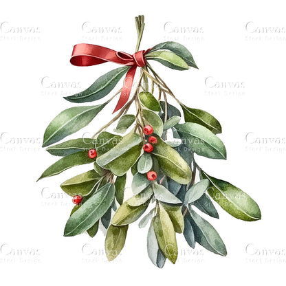 8 Mistletoe Clipart, Christmas Clipart, Jpgs, Digital Download, watercolor Clipart, card Making, clip Art