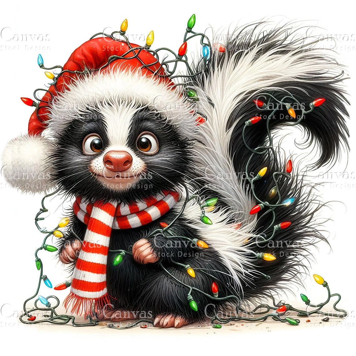 Christmas Quirky Skunk, Watercolor, Jpgs, Bundle, Junk Journal, Christmas, Christmas Clipart, Digital Download