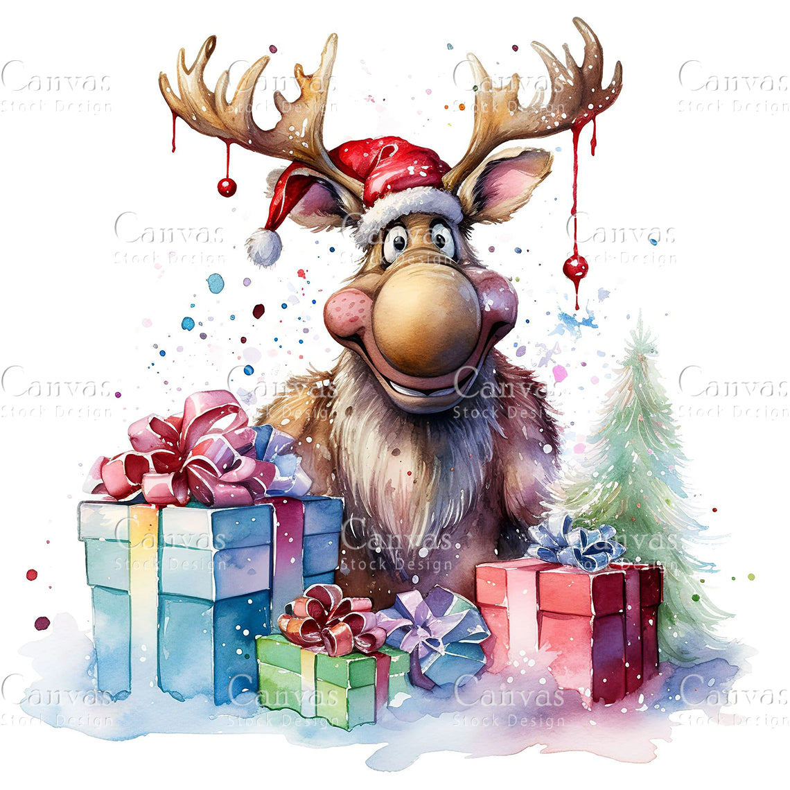 Christmas Moose, Watercolor, Jpgs, Bundle, Junk Journal, Christmas, Christmas Clipart, Digital Download