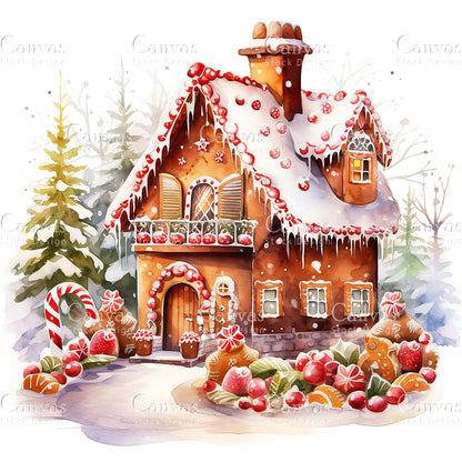 Gingerbread House, Watercolor, Jpgs, Bundle, Junk Journal, Christmas, Christmas Clipart, Digital Download