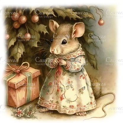 Christmas Mouse Clipart, Watercolor, Jpgs, Bundle, Junk Journal, Christmas, Christmas Clipart, Digital Download