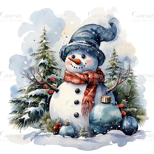 Christmas Snowman, Watercolor, Jpgs, Bundle, Junk Journal, Christmas, Christmas Clipart, Digital Download