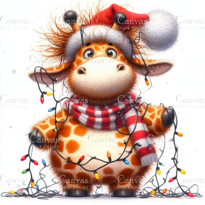 Cute Giraffe, Watercolor, Jpgs, Bundle, Junk Journal, Christmas, Christmas Clipart, Digital Download