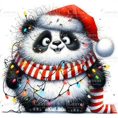 Cute Panda, Watercolor, Jpgs, Bundle, Junk Journal, Christmas, Christmas Clipart, Digital Download