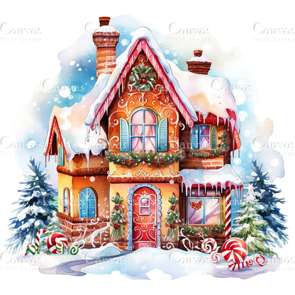 Gingerbread House, Watercolor, Jpgs, Bundle, Junk Journal, Christmas, Christmas Clipart, Digital Download