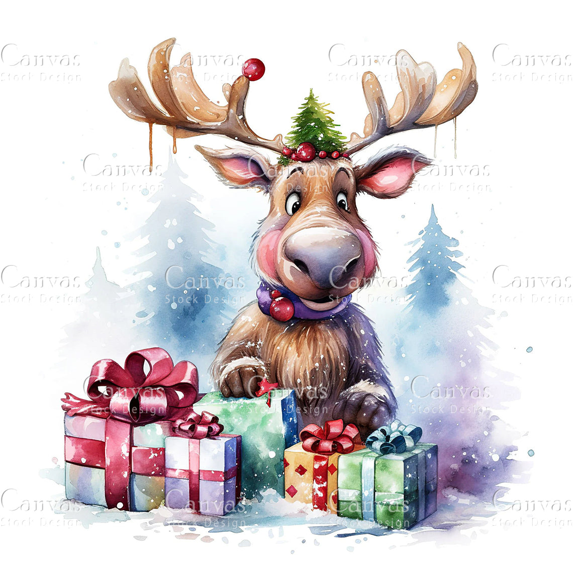 Christmas Moose, Watercolor, Jpgs, Bundle, Junk Journal, Christmas, Christmas Clipart, Digital Download