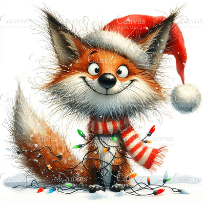 Christmas Fox, Watercolor, Jpgs, Bundle, Junk Journal, Christmas, Christmas Clipart, Digital Download