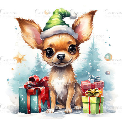 Christmas Dog, Watercolor, Jpgs, Bundle, Junk Journal, Christmas, Christmas Clipart, Digital Download